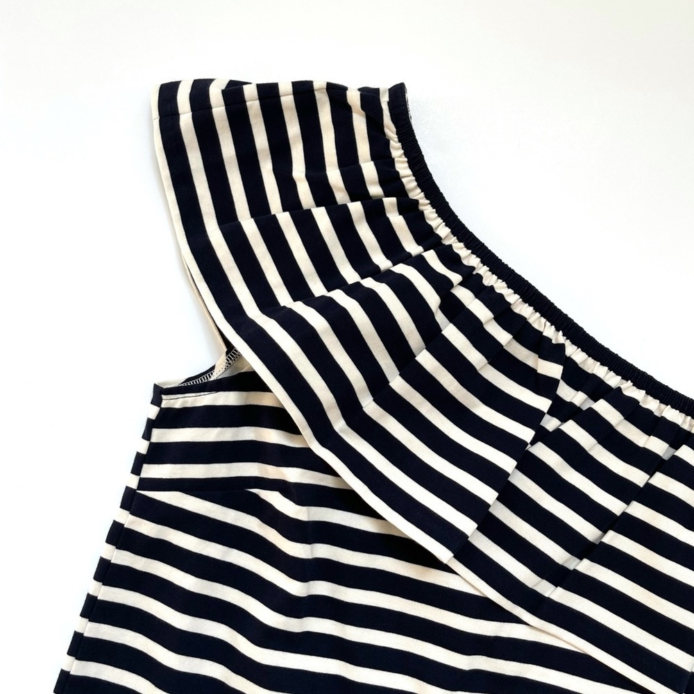 J. Crew ruffled one shoulder top in navy blue and white stripe NWT - Picture 3 of 9
